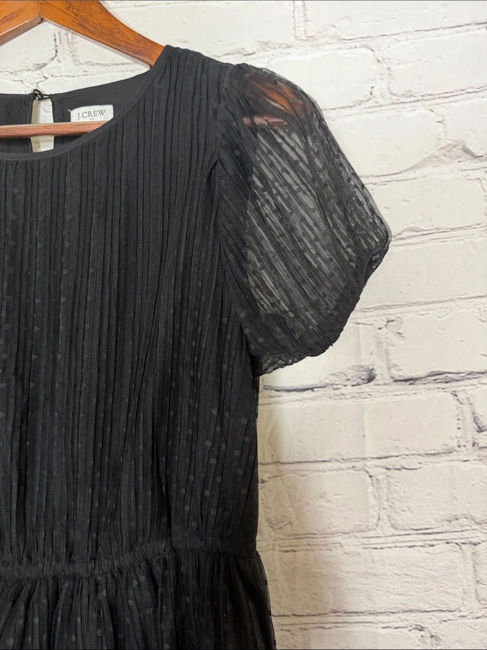 J. Crew Black Sheer Dot Tiered Midi Dress with Puff Sleeves Size 8